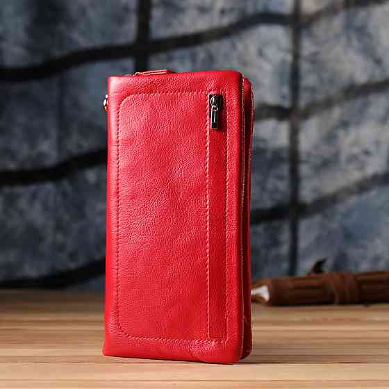 Практичный женский кошелек-клатч с отделением под телефон из натуральной кожи ST Leather 23100 Красный Киев