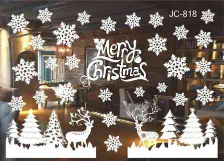 Новорічні наклейки на вікна Новорічні олені та сніжинки 50 на 70 см білий Київ