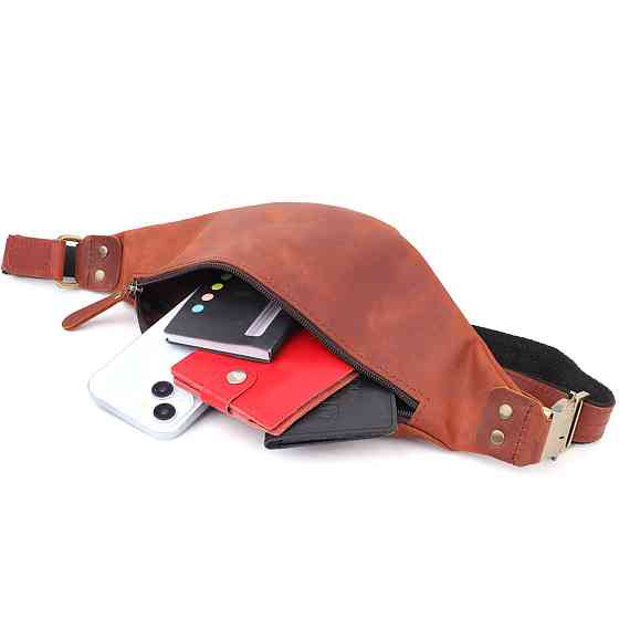 Чоловіча практична бананка з натуральної вінтажної шкіри Рудий (SHVIGEL) Київ