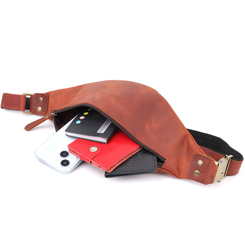 Чоловіча практична бананка з натуральної вінтажної шкіри Рудий (SHVIGEL) Київ - фото 1