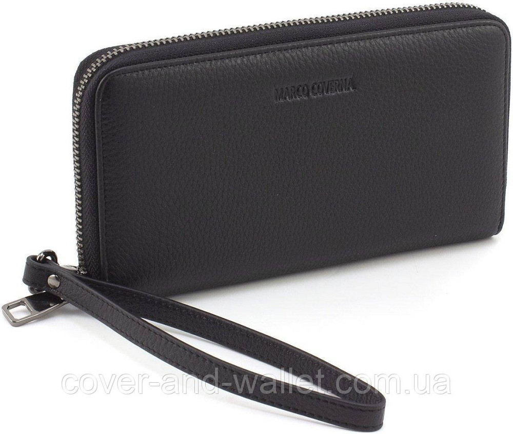 Черный женский кожаный кошелек клатч на молнии с ремешком Marco Coverna Киев - изображение 1