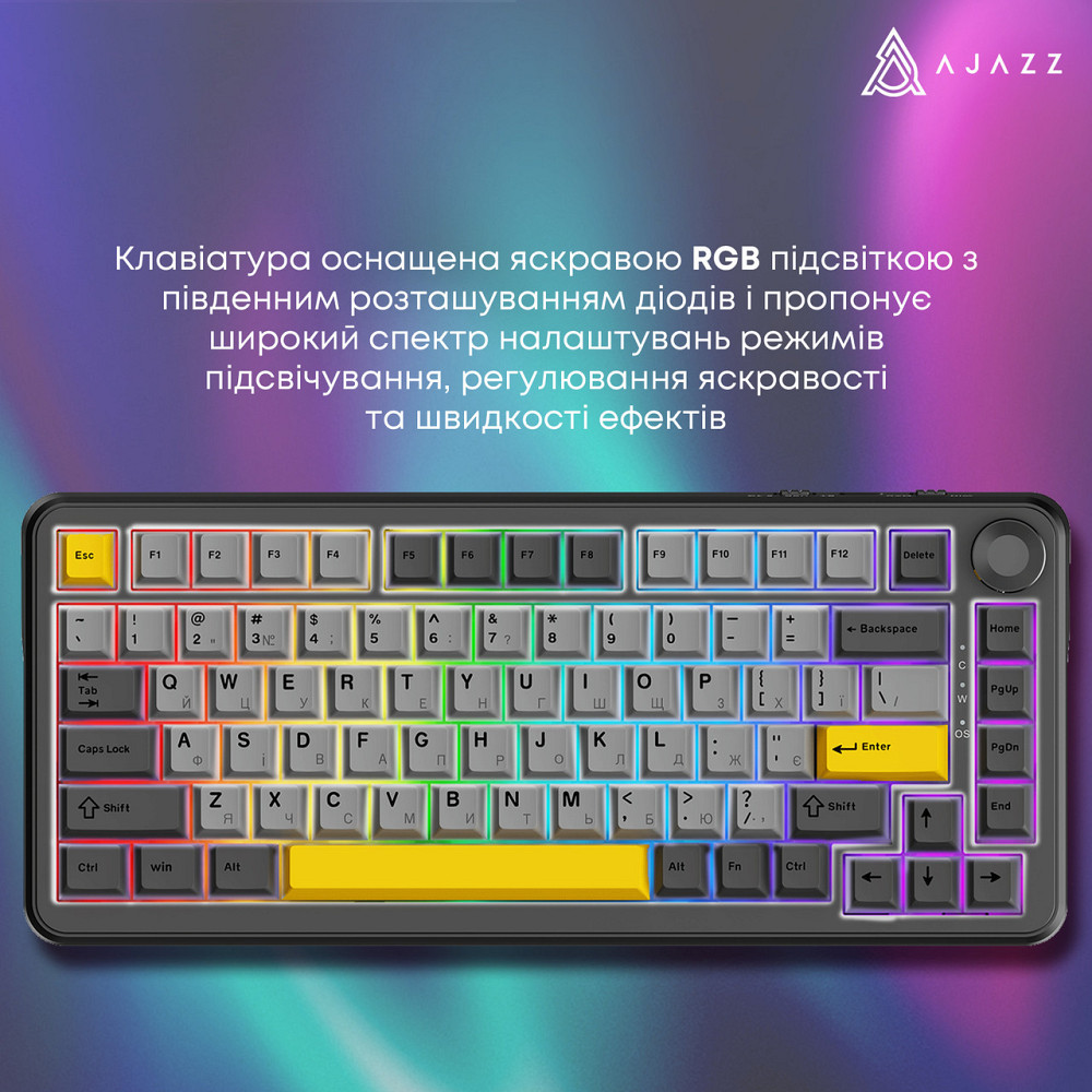 Клавіатура Ajazz AK820 Max Magnetic Switch Black (AK820MAX-WM-BGY) ( чорний, сірий, жовтий ) Харьков - изображение 2