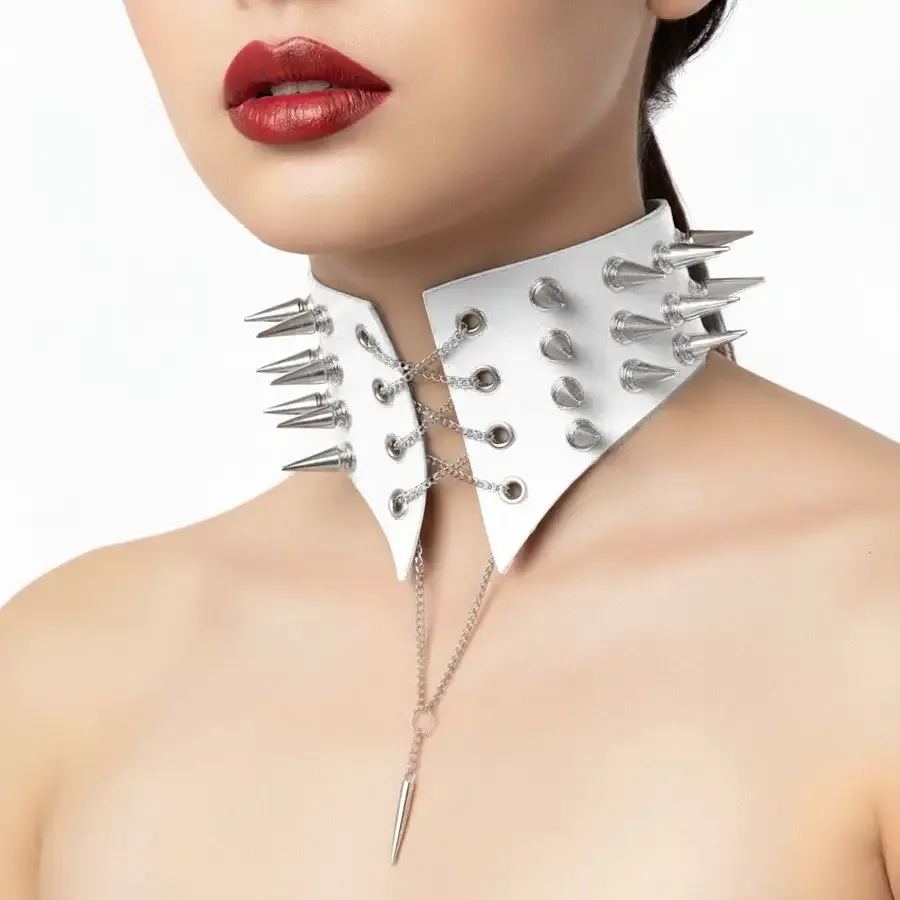 Чокер комір з шипами Art of Sex - Ariadna, натуральна шкіра, колір білий, XS-M Львов - изображение 2