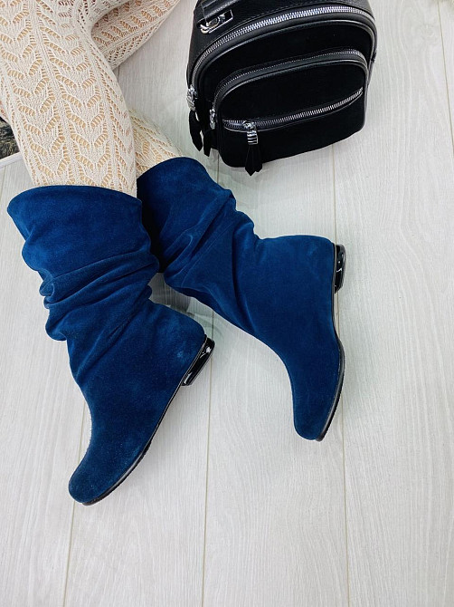 Nivelle Напівчоботи жіночі NIVELLE сині натуральна замша з хутром висота 24см обхват 34-36см (2 Коломия - фото 8