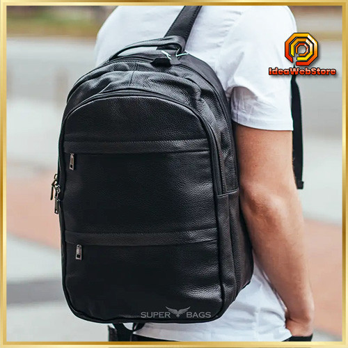 Повседневный мужской рюкзак из натуральной кожи черный современный портфель отличное качество Tiding Bag Киев - изображение 1