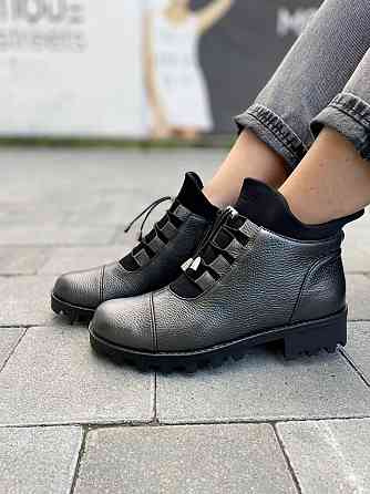 Черевики жіночі Odzi антрацит натуральна шкіра зима висота 10,5см підошва 2/4см (2361) Коломыя