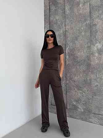 Женский базовый костюм тройка: лонгслив, футболка и штаны микродайвинг Одесса