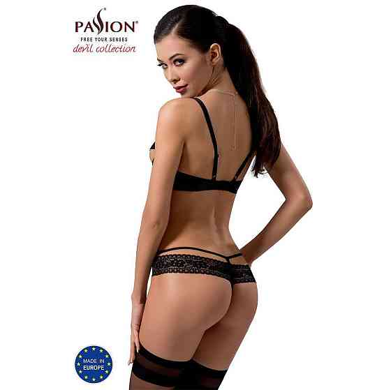 Комплект белья Passion Exclusive NORTH SET L/XL, black, лиф и трусики с элементами под латекс Sex Aura Киев
