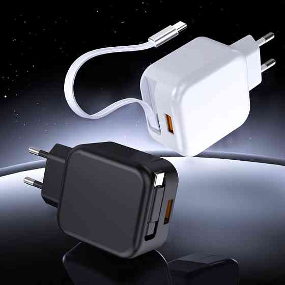 Мережевий зарядний пристрій з кабелем WUW-C268 12W fast charger USB A +retractable 70cm type c Cable Одеса