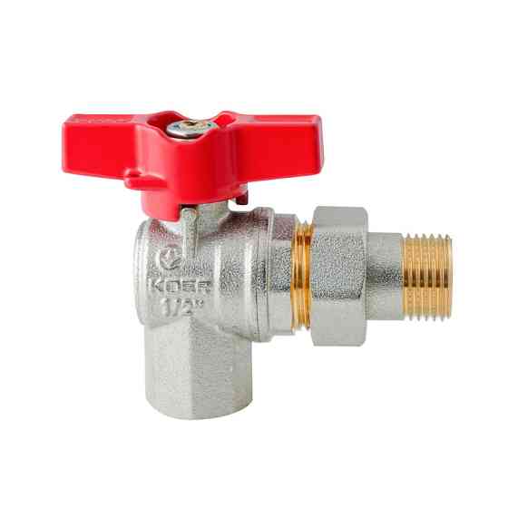 Кран з американкою кутовий KOER EXTREME KE.228-15 - 1/2" ручка "метелик" червона (KR5763) Київ