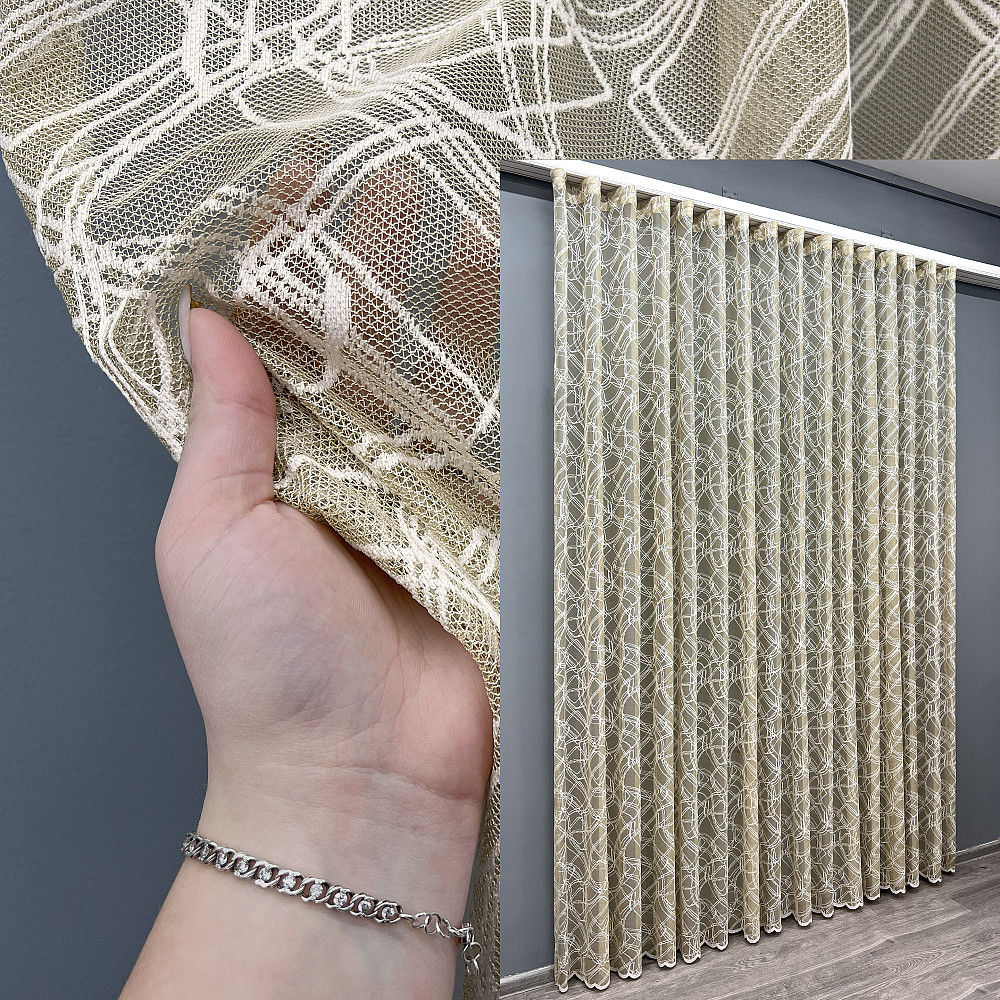 Тюль VR-Textil 1978т Жакард Бежевий з молочним 400х270 см (42-1008) Київ - фото 1