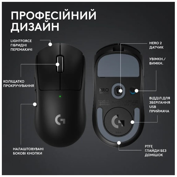 Миша Logitech Pro X Superlight 2 Lightspeed Black (910-006630) (6912724) Киев - изображение 4