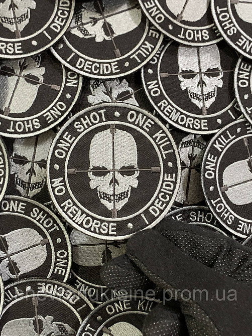 Шеврон один постріл один труп (Форма коло. На липучці) Розмір 8см Київ - фото 4