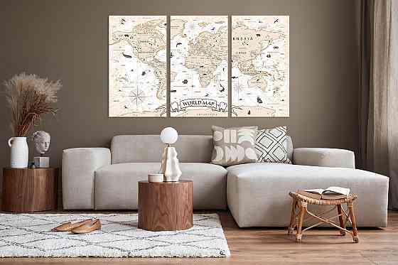 Модульная картина в гостиную / спальню  Мапа світу   ART-026_3A 70х130 см Киев