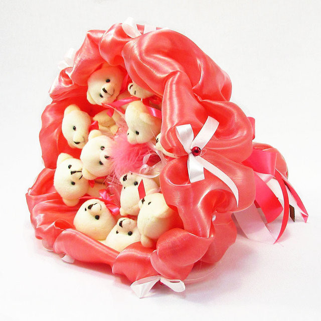 Букет з м'яких іграшок 11 ведмедиків 5284IT кораловий Вінниця - фото 1