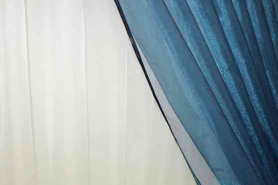 Кухонные шторки VR-Textil № 101к с подвязками молочный с синим 330х170 см (52-0309) Киев