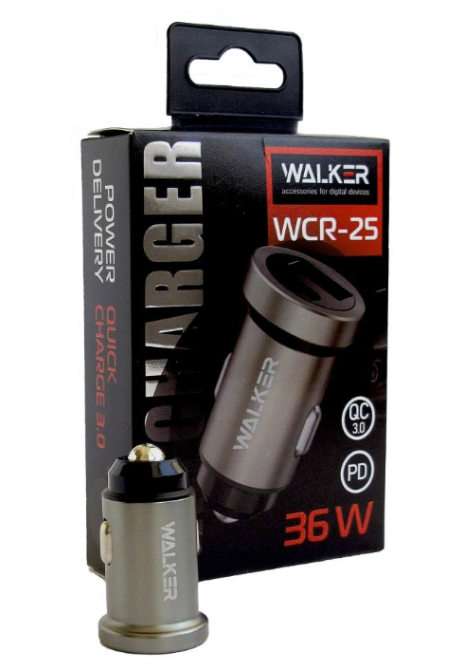 Автомобільний зарядний пристрій WALKER WCR-25 USB+Type-C 3,1А QC+PD чорний Житомир - фото 3