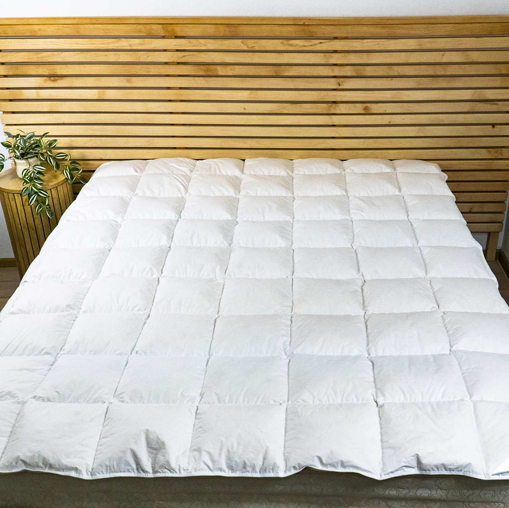 Ексклюзивна пухова Двоспальна ковдра преміум якості YouStar 100% гусячий пух, Сатин, розмір 175х205 см (Білий) Суми - фото 8