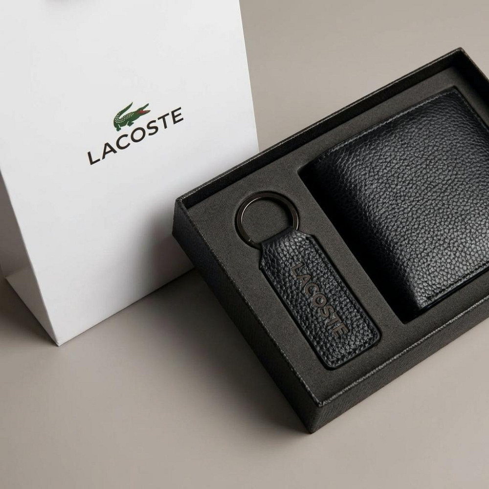 Мужской кожаный брендовый кошелек с брелоком Lacoste (1723-2) Киев - изображение 4