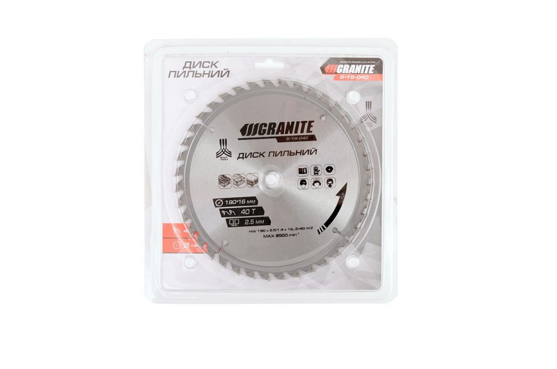 Диск пильний GRANITE для дерева з твердосплавними напайками 190х16х40Т 8500 об/хв 5-19-040 Рівне - фото 2