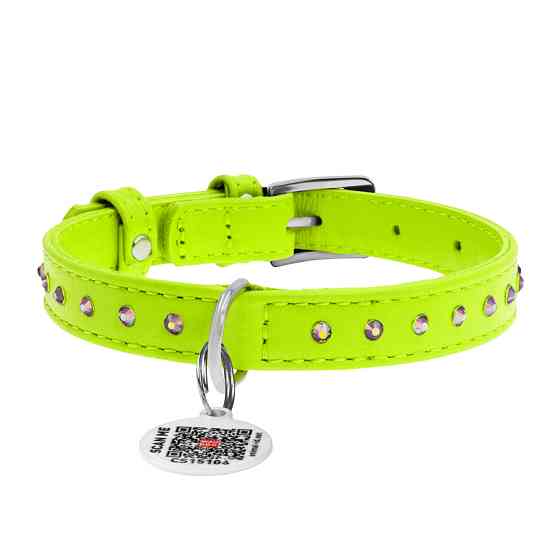 Нашийник для собак шкіряний WAUDOG Glamour з QR паспортом, з клейовими стразами, Ш 15 мм, Дов 2 Коломыя