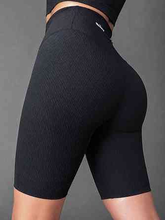 Шорты женские Kenalin 500-9 велосипедки в рубчик с карманом и надписью сзади черные, черный, SM Киев