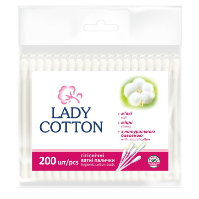 Ватные палочки Lady Cotton в полиэтиленовом пакете 200 шт. (4820048487368) Винница - изображение 1