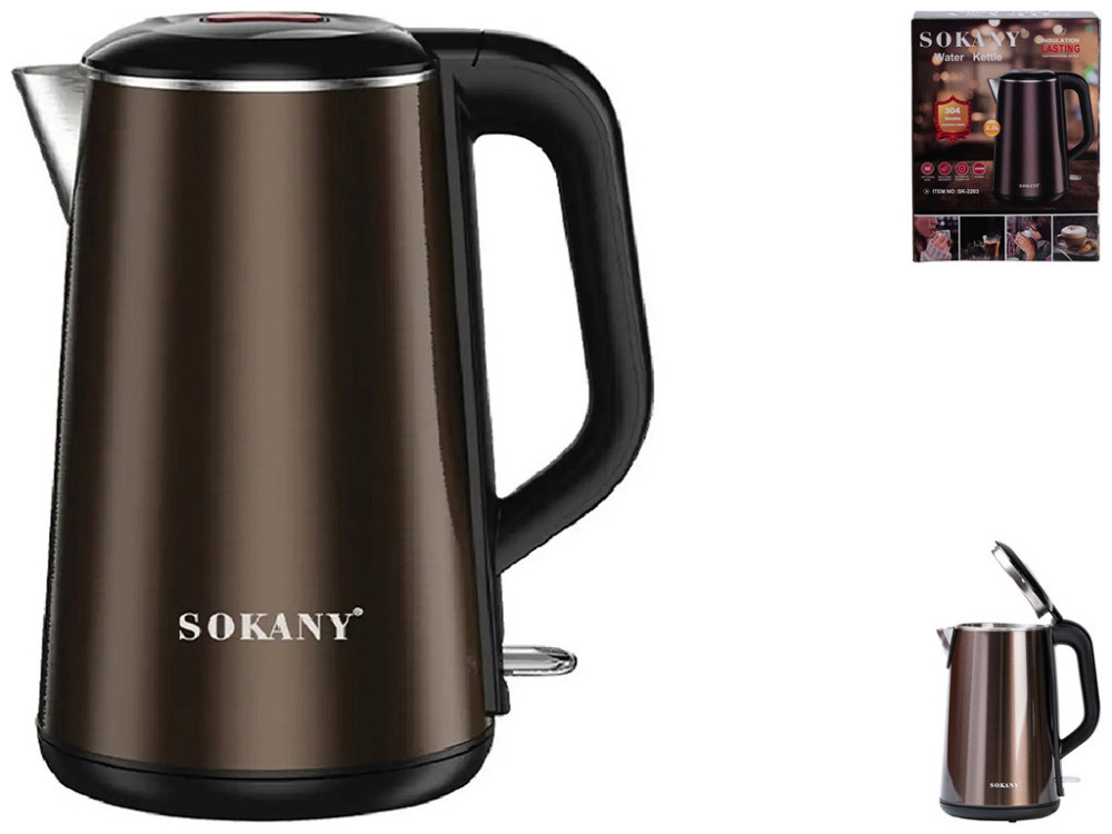 Електричний чайник Sokany SK-2203 з нержавіючої сталі 2.2 л, 2000 Вт, авто вимкнення та фільтр Одеса - фото 3