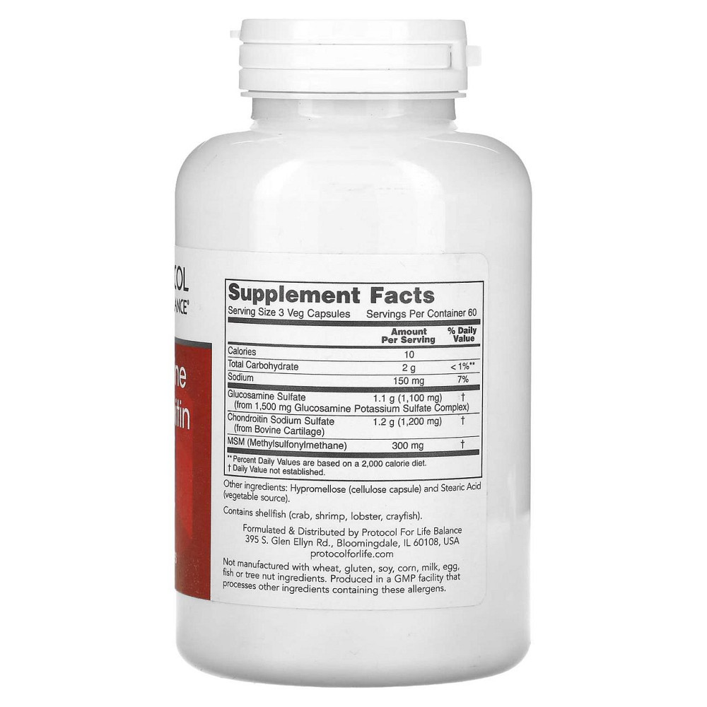 Глюкозамин и хондроитин с МСМ Protocol for Life Balance Glucosamine & Chondroitin with MSM 180 капс Киев - изображение 2
