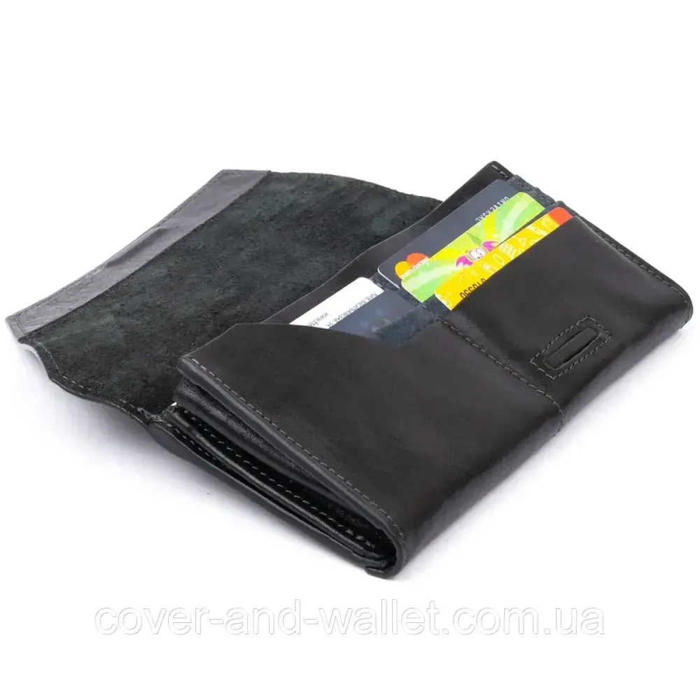 Стильный длинный кошелёк из итальянской кожи черного цвета Grande Pelle Festa 67804 Киев - изображение 5