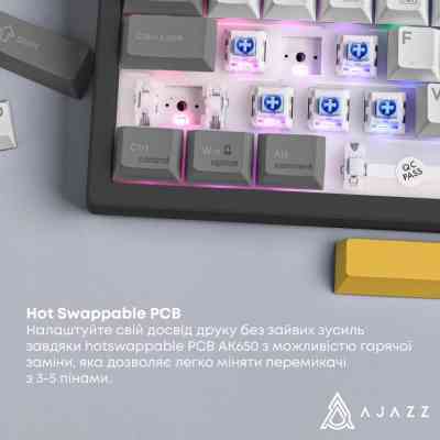 Клавіатура Ajazz AK650 Flying Fish Switch Black RGB USB/Wireless/Bluetooth UA Black (AK650-FF-BGY) Вінниця
