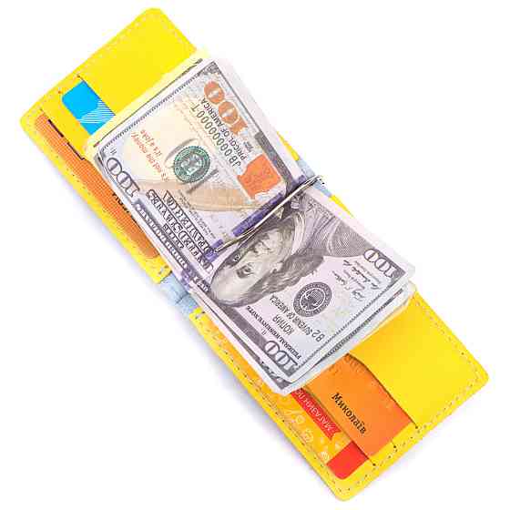 Чудовий шкіряний затискач комбі двох кольорів Серце Жовто-блакитний (GRANDE PELLE) Київ