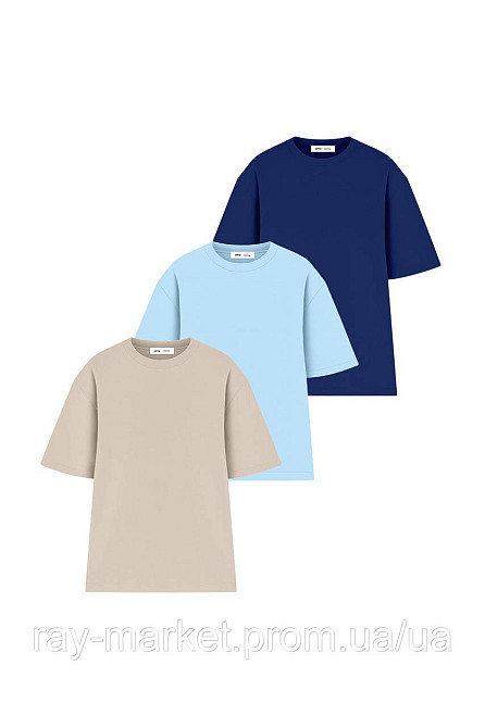 Набір футболок оверсайз чоловічих 3 шт "U0104-Cream-Sky Blue-Navy Blue" L/XL Київ - фото 1