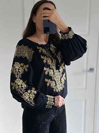 Женская черная современная вышиванка 80% хлопок, 20% полиэстер 46 Одесса