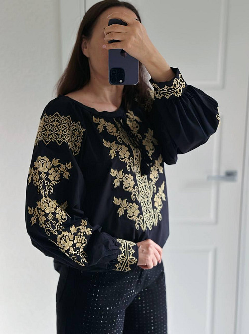 Жіноча чорна сучасна вишиванка 80% бавовна, 20% поліестер 46 Одеса - фото 5