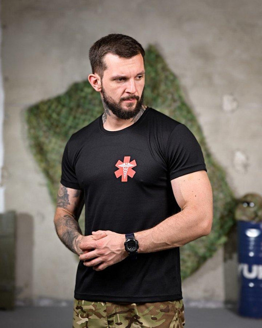 Тактична потовідвідна футболка Medic black РП7346 Одеса - фото 3