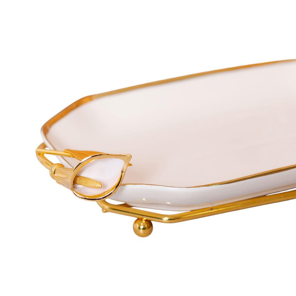 Фарфоровая фруктовница на подставке 26×15×3.5 см Белая с золотом HP-7-5 Киев - изображение 9