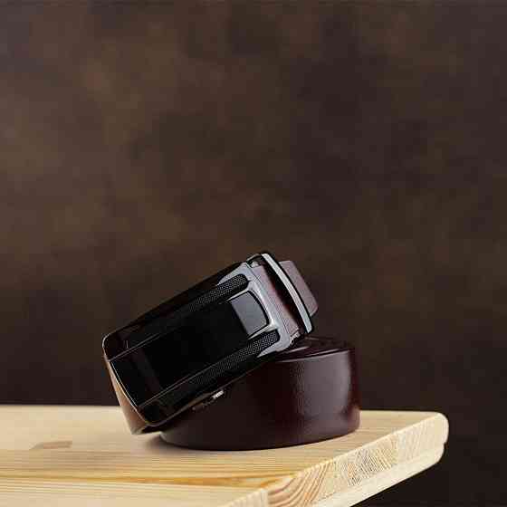 Ремень мужской с затемненной пряжкой автомат Vintage 20296 Коричневый Киев