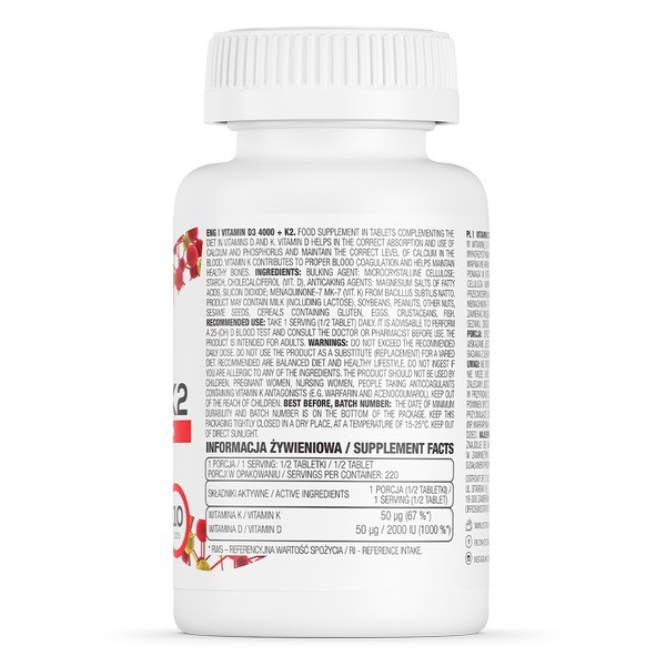 Вітамін D3 4000+K2 Ostrovit Vitamin D3 4000+K2 110 tabl Луцьк - фото 2