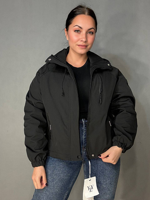 Куртка женская YZY 30128 ветровка оверсайз с капюшоном на подкладке one size, черный, one size Киев - изображение 9