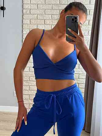 Жіночий повсякденний прогулянковий костюм-трійка: кофта топ і штани двонитка Електрик, 42/44 Одеса