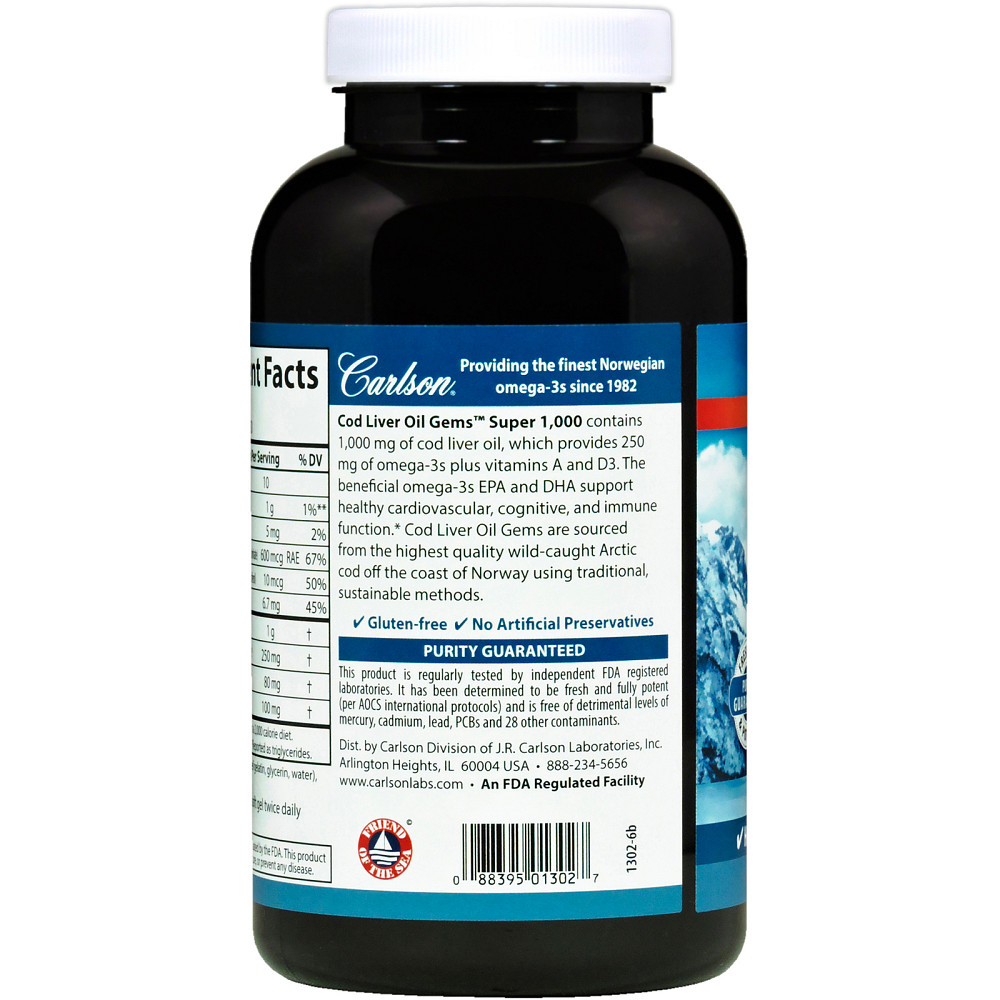 Рыбий жир из печени трески (Cod liver oil) 1000 мг 250 капсул Київ - фото 3