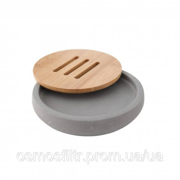 Мыльница Axentia Турин серый бетон с бамбуковой вставкою 12х12х2.5 см (126716) Киев - изображение 2