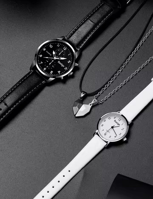 Подарочный набор для мужчин и женщин 2 парные часы с 2 ожерельем серце черно-белый Киев - изображение 5