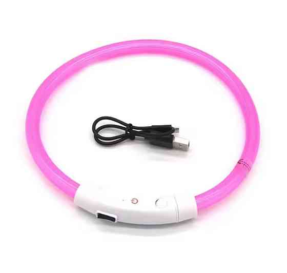 Светящийся ошейник для собак или котов с USB зарядкой имеет три режима свечения М 50 см розовый Киев