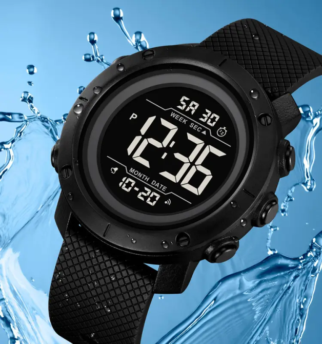 Чоловічий наручний годинник Skmei 2497 з каучуковим ремінцем (Чорний із чорним) Київ - фото 4