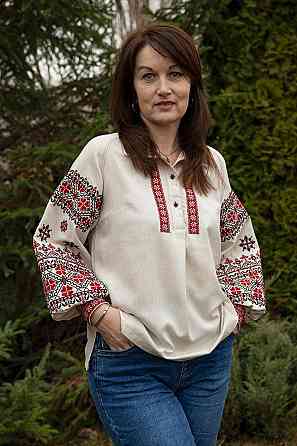 Вишиванка чоловіча лляна, довгий рукав, натуральна, (льон) топ Київ