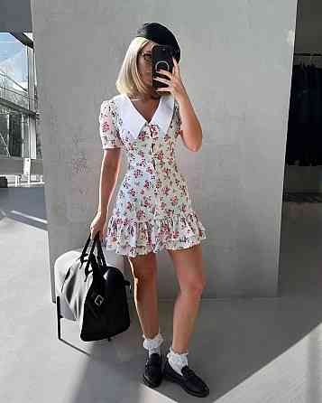 Жіноче принтоване мініплаття на ґудзиках із білим коміром турецький штапель/софт Білий, 44/46 Одеса