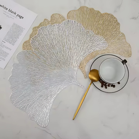 Сервировочная салфетка фигурная под горячее, коврик сервировочный серебристый набор 2 шт, в виде листа гинкго Каменец-Подольский