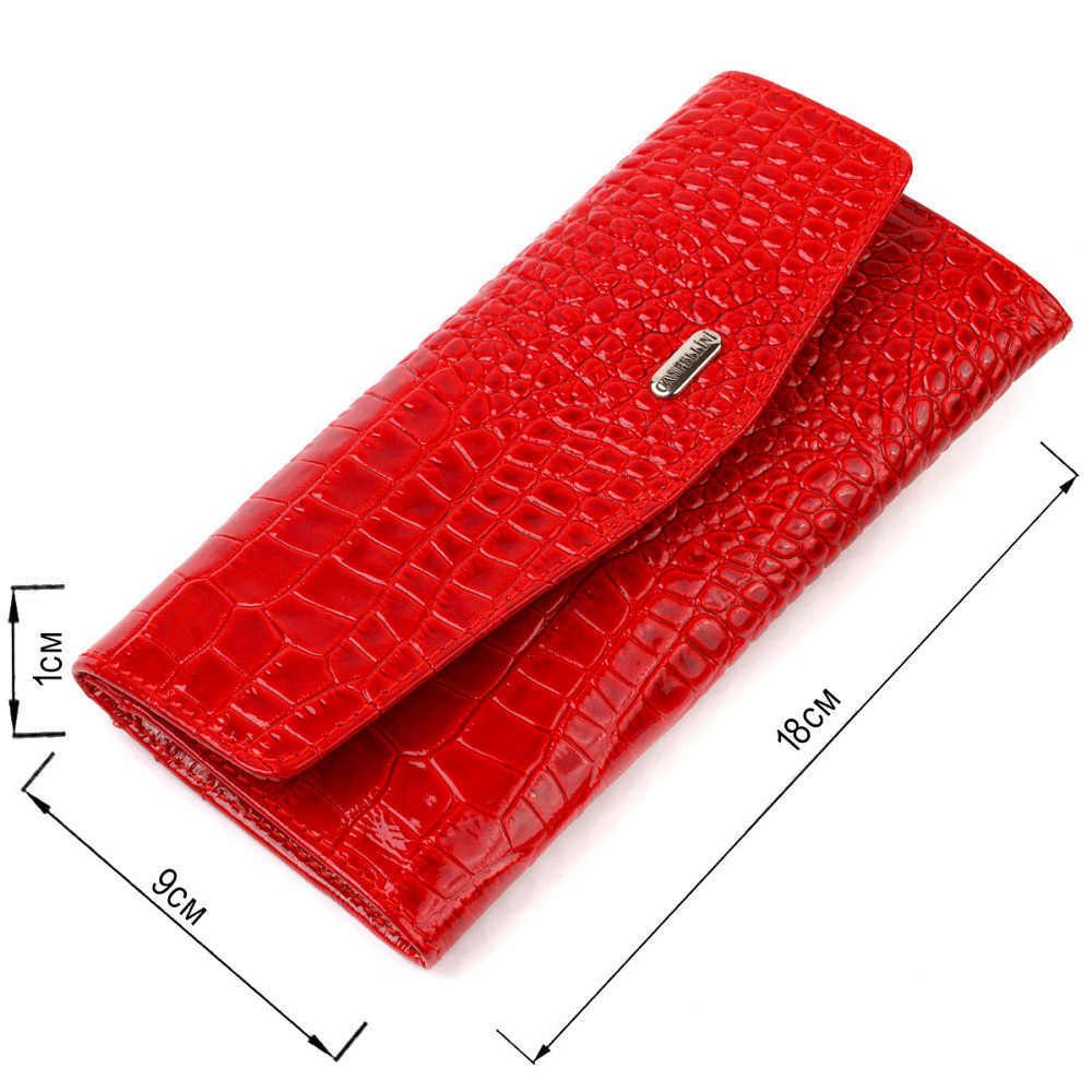 Привабливе жіноче портмоне з натуральної шкіри з тисненням під змію Червоний (CANPELLINI) Київ - фото 7